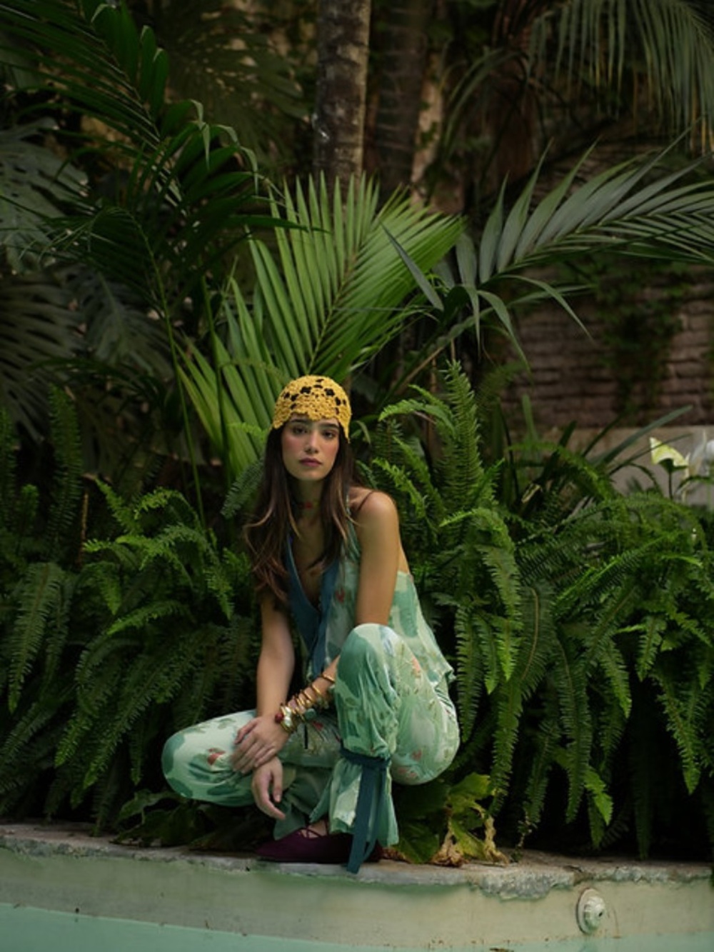 Claw the Label La Piazza Set NWT Green Floral Silk Pant Set Wedding Guest Resort - Picture 11 of 16